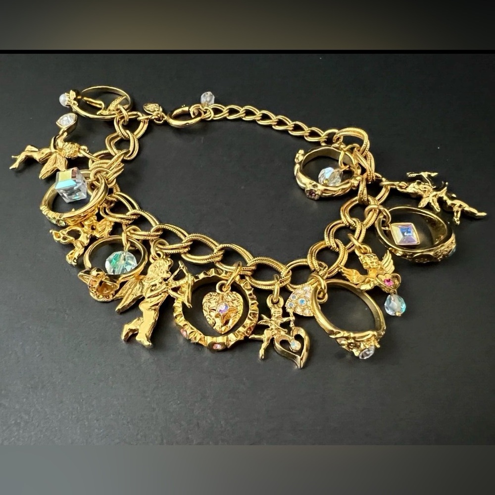 Vintage Kirks Folly Signed Love Theme Cupid Cherubs Rings bracelet